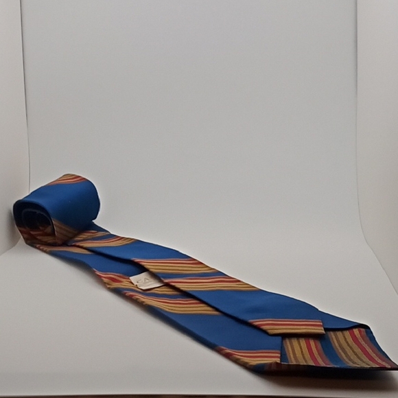 Caslon Men's Blue Tie with Multicolor Stripes 100% Polyester Washable By Castle! - Picture 7 of 9